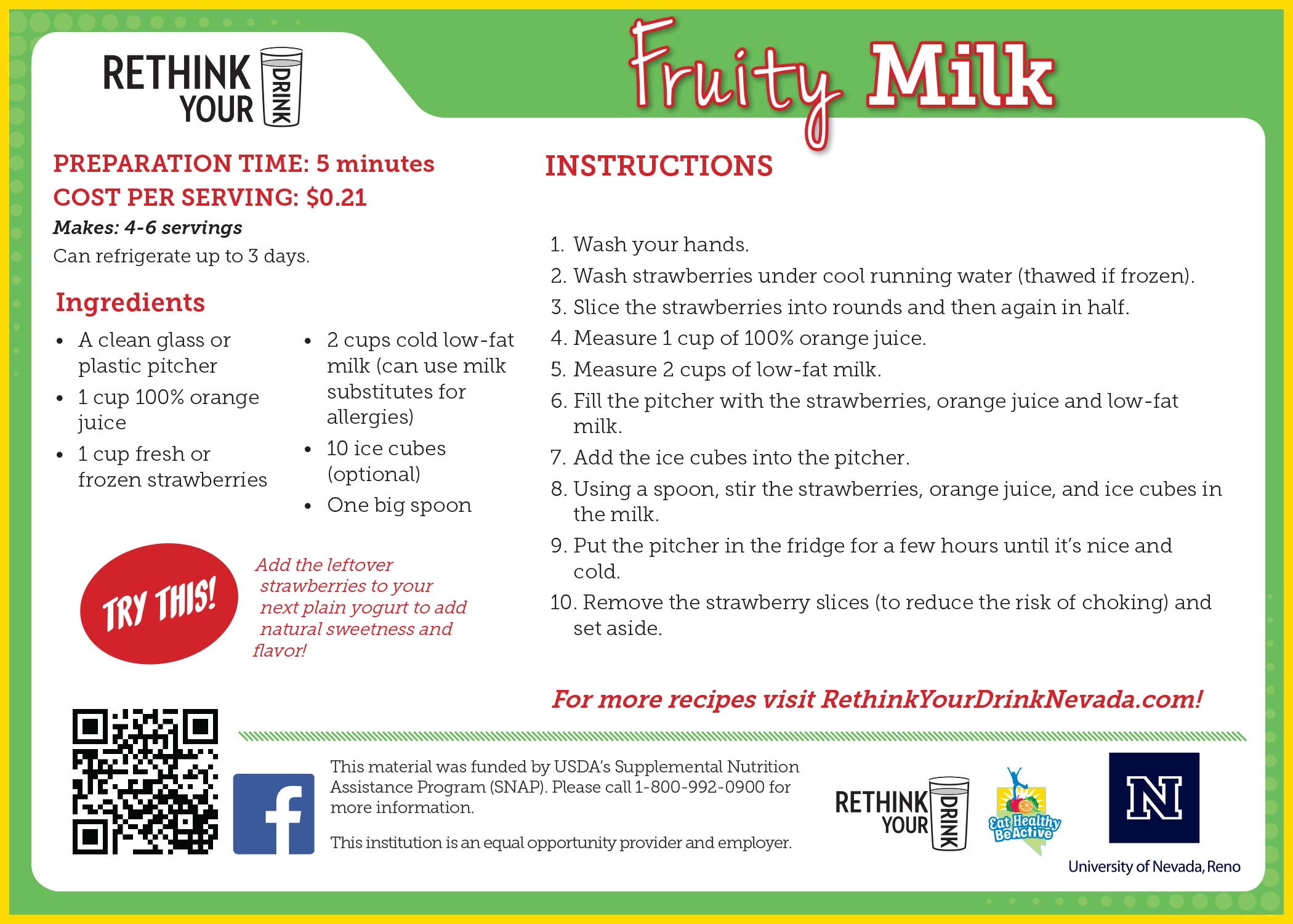 fruity milk recipe card