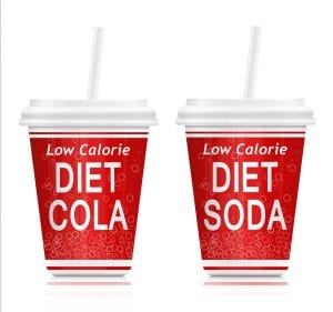 two cups of soda with diet soda labels on them