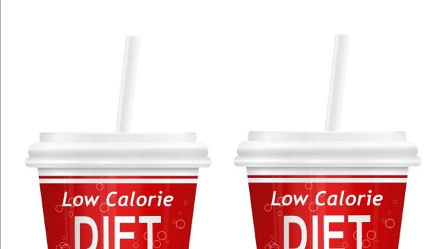 two cups of soda with diet soda labels on them